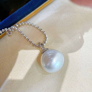 Colgante de Perla Natural al por Mayor, Cadena de Plata S925, Plata Pura, 12-11 mm de Diámetro, Colección del Fabricante, Perlas Ligeramente Imperfectas - Product Image 4