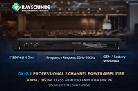 Amplificateur de puissance professionnel 2 canaux 2x360W 4 Ohm 2x200W 8 Ohm Amplificateur audio à montage en rack pour système de sonorisation OEM Factory
