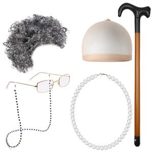 ชุดคอสเพลย์ยายหญิงชราแต่งตัวตลกกับหมวกวิกผมสร้อยคอมุกแว่นสายตาสายโซ่ชุดยายจริงสำหรับเด็กผู้หญิง - Product Image 4