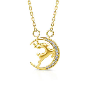 Collar con Colgante de Luna Ilas, Chapado en Oro, Aleación de Zinc, Circonita Cúbica, Piedra Redonda, Bonito, Unisex, para Uso Diario, Regalo, Joyería - Product Image 4