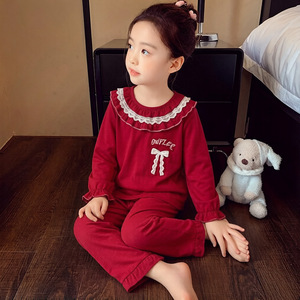 Nuevo Conjunto de Pijamas de Verano y Primavera para Niñas con Encaje Frontal, Conjunto de Ropa de Dormir Infantil Hecho de Algodón Puro - Product Image 2