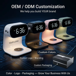 Lámpara de Noche LED 3 en 1 con Carga Inalámbrica, Reloj con Pantalla a Color, Diseño Moderno con Acabado en Madera para Dormitorio - Product Image 6
