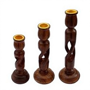 Support de bougie en bois de manguier sculpté de haute qualité, écologique, décoration de mariage à domicile, finition naturelle, impression UV, polissage doré - Product Image 1