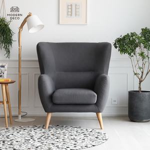 Accent-Silla de sala de estar de tela de madera, respaldo alto - Product Image 1