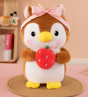 Peluche pingouin mignon avec nœud fraise, jouet en peluche pour machine à griffes, vente en gros, OEM, personnalisable