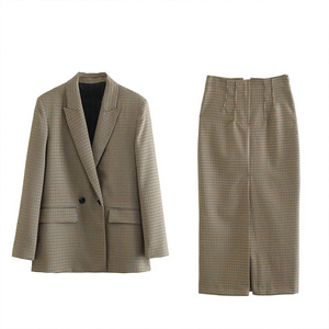 Blazer Donna PB&<span class=keywords><strong>ZA</strong></span> Autunno 2024 Nuova Moda a Quadri Doppio Petto Cappotto Vintage Manica Lunga con Tasche Capospalla Femminile - Product Image 6