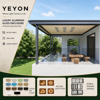 Yeyon OEM – Pavillon de jardin en verre avec toit plat, plafond solide, cadre en aluminium LED et banc de salle à manger en bois intégré