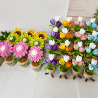 Tanaman Tulip Rajut dalam Pot, Bunga Benang Penyemangat Emosional, Pot Kaki Tersenyum Lucu, Dekorasi Meja Rumah, Hadiah Liburan, Grosir