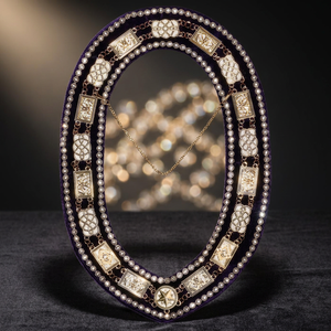 Grand Blue Lodge Chain Collar Silver Plated Purple Velvet Symbols Rhinestones Hand Embroidered Luxury Adjustable <b>Sew</b>-On Badge - Product Image 1