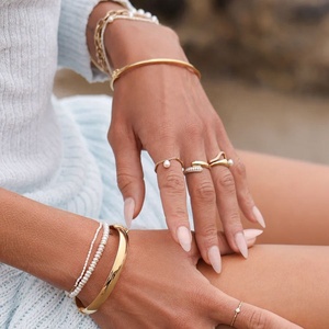 Joyería Personalizada, Nuevo Diseño, Anillo de Plata de Ley 925 con Cadena de Perlas Solitarias, Anillos de Joyería Fina Chapados en Oro de 14K para Mujer - Product Image 2