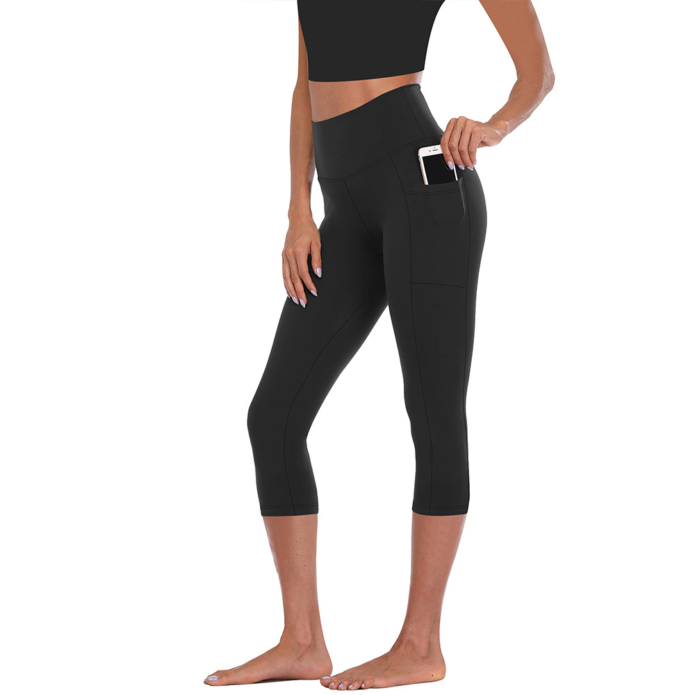 Baleaf Womens High Waist Solid Capri Leggings 3 Pockets Tummy Control Four-Way Stretch Wrinkle-Resistant Spandex/Nylon 21' Yoga
