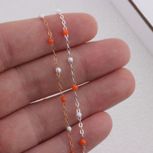 Cadena Plana de Oro Laminado de 14k de 1.5mm con Cuentas Esmaltadas Naranja/Blancas <span class=keywords><strong>para</strong></span> <span class=keywords><strong>Accesorios</strong></span> de Joyería <span class=keywords><strong>Permanente</strong></span> DIY - Product Image 2
