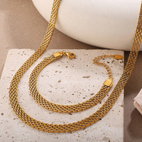 Conjunto de Collar y Pulsera de Acero Inoxidable con Malla Tejida, Estilo Correa de Reloj Hueca, Joyería para Mujer