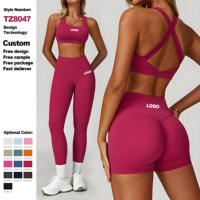 Pakaian Olahraga Wanita 3 Potong Bahan Bernapas Elastis Empat Arah untuk Senam Fitness Workout Ukuran XS Set Yoga Pinggang Elastis