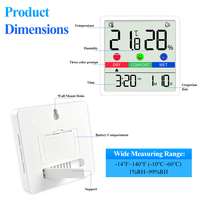 Thermomètre hygromètre numérique d'intérieur avec affichage de l'heure et de la date, indicateur de confort, mini moniteur de température et d'humidité domestique