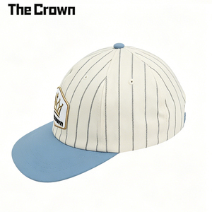 Custom Logo Pinstripe 6 Panel Structured Snapback Hat Wholesale Bulk Two Tone <b>Flat</b> Brim <b>Cap</b> With Woven Patch Manufacturer - Product Image 4