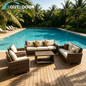 Set Lounge Moderno per Patio Hotel, Mobili <span class=keywords><strong>da</strong></span> <span class=keywords><strong>Giardino</strong></span> <span class=keywords><strong>in</strong></span> Resina, Divano Impermeabile <span class=keywords><strong>in</strong></span> Rattan Sintetico per Appartamenti, Cortili e Parchi - Product Image 3