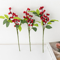30cm/21cm Kunstmatige Bessen van Kunststof, met Stekelige Bladeren, Rood Fruit voor Kerstmis, Halloween en Huisdecoratie