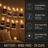 Guirlande lumineuse LED pour photos, 2 m, 20 pinces, fil argenté, 2 piles AA, éclairage constant, pour mur photo, chambre, Saint-Valentin, mariage, Noël, décoration OEM