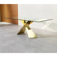 Conception transparente Restaurant Table rectangulaire dessus en verre transparent en acier inoxydable or Table jambe Tables à manger Support Muti Seater