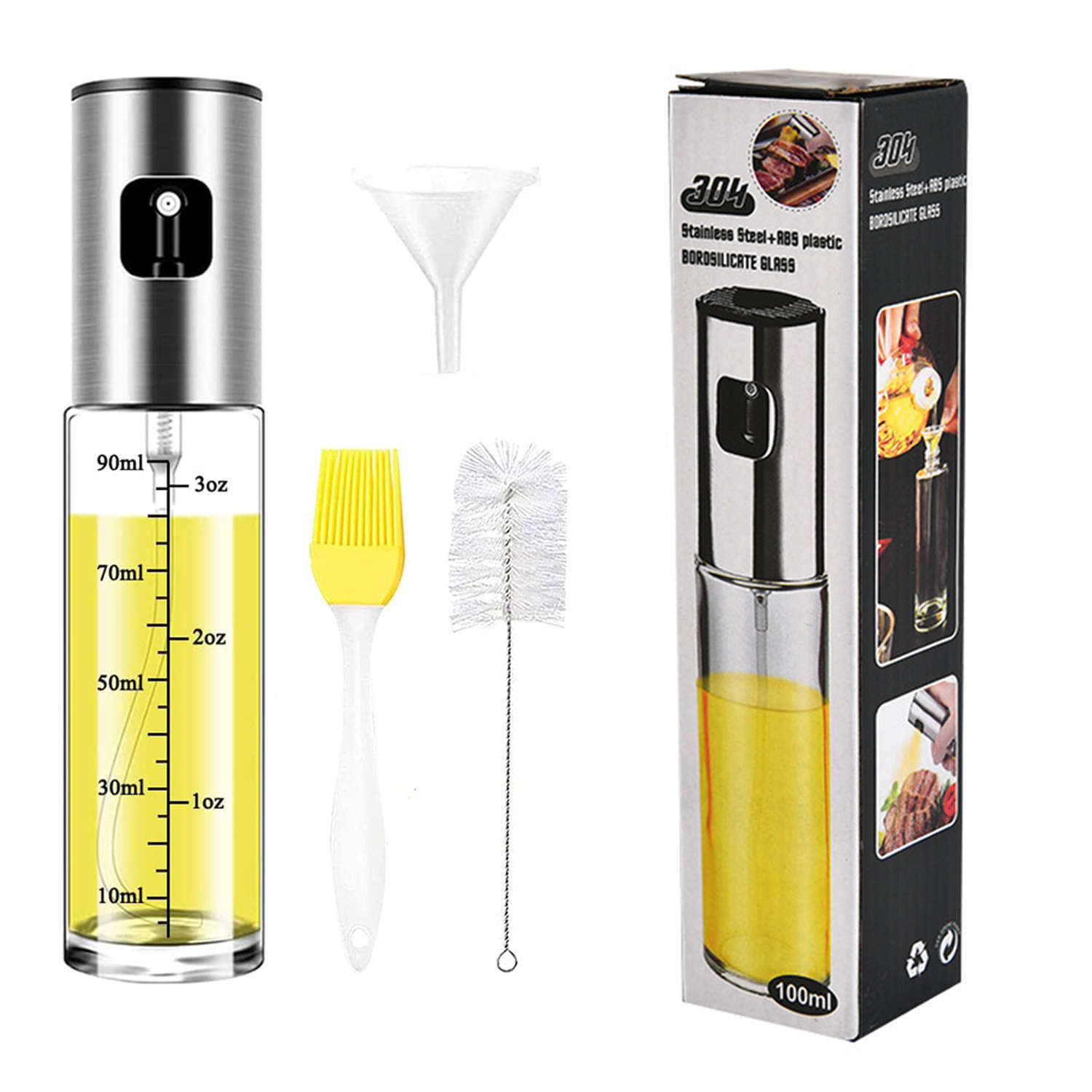 Hersteller Küche Kochen Oliven glas Spray Edelstahl Bürste Trichter Silikonöl Sweep Flasche Set Öl sprüh gerät