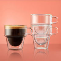 Tasses à café en verre borosilicate à double paroi empilables, résistantes à la chaleur, avec couvercles et poignées pour les fêtes