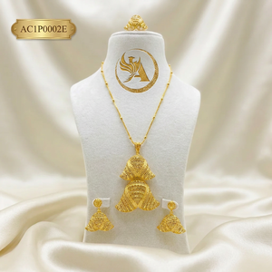 Luxury African Long Pendant Necklace Set 24K Gold Plated Statement Jewelry for Nigerian Wedding <b>Bridal</b> Party - Product Image 1