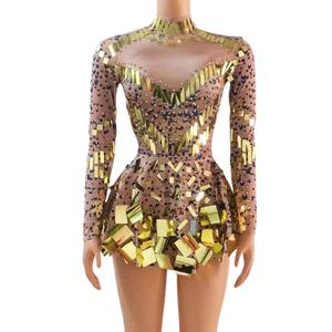 Ballroom Dance Costume <strong>Women</strong> Stage Wear <strong>Rave</strong> Dancer <strong>Outfits</strong> Mirror Sequins Dress - Product Image 5