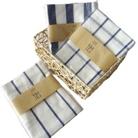 Serviettes, torchons et sets de table en coton et lin mélangés, style japonais et coréen, à rayures bleues et blanches, fournis directement par l'usine