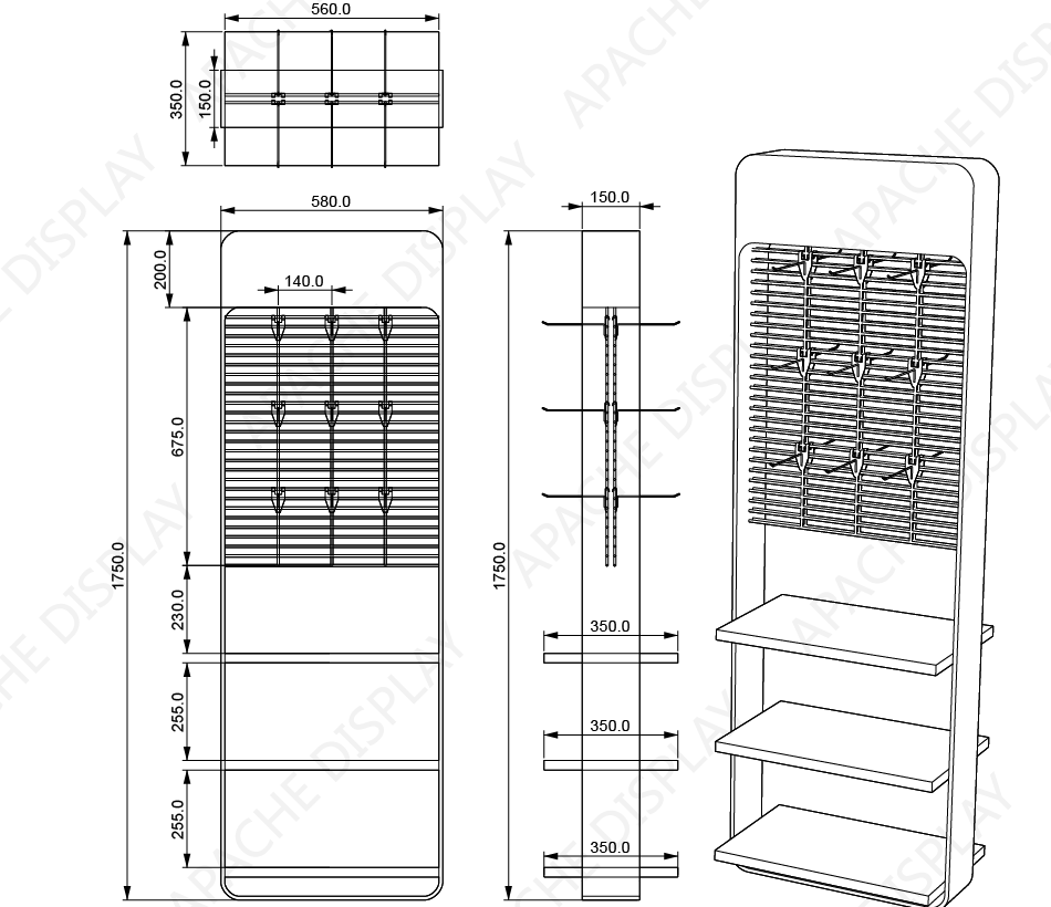 Apache Custom Metal Shelf with Hooks Stationery Display Rack for Notebooks & Stationery in Retail Stores & Supermarkets — view 2