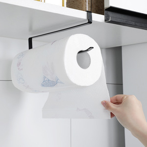 Kitchen Paper Towel Holder Wall Mounted Iron Minimalist Design Easy Installation Cabinet Storage Rack White - Product Image 1