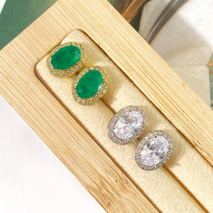 ต่างหูรูปทรงไข่ วินเทจ หรูหรา ประดับเพชร สำหรับผู้หญิง ชุบโรเดียม - Product Image 5