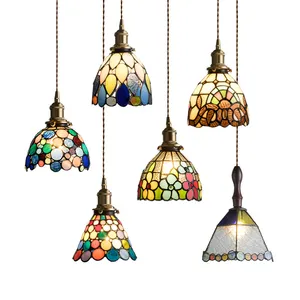 Lampe suspendue vitrail abat-jour lustre hauteur réglable pendentif luminaire décor salon salle à manger cuisine lampe