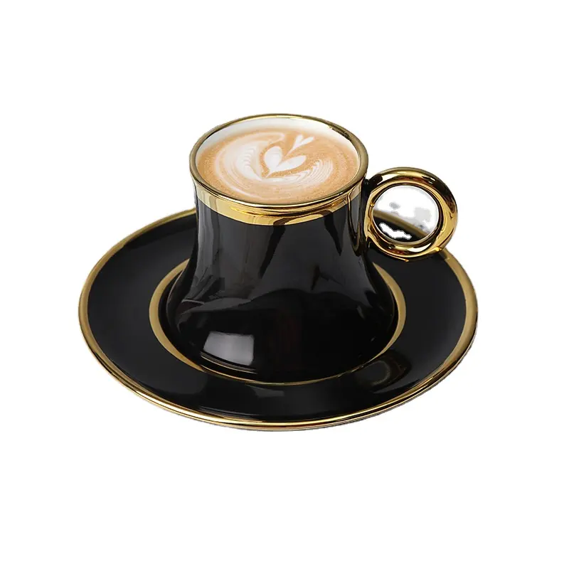 Chất lượng cao Espresso Cup và chiếc đĩa vàng rim sơn Arabic đầy màu sắc tráng men gốm cốc cà phê