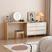Ensemble de coiffeuse en bois massif de haute qualité au design élégant, miroir LED réglable, gain de place, table de maquillage rétractable, 6 tiroirs