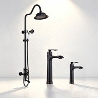 Système de douche mural classique à 3 fonctions, ensemble de douche pluie en laiton noir pour hôtel