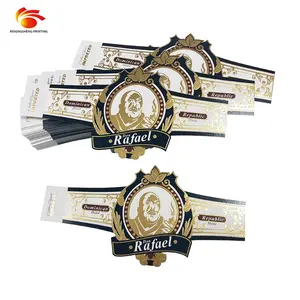 Étiquette de bande de cigare estampage or personnalisé anneaux de cigare en relief autocollant découpé étiquette de cigare