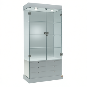 Meuble bas H2O Showcase, 75 cm de large, 190 cm de haut, gris clair, verre trempé, portes à charnières verrouillables, 6 tiroirs - Product Image 2