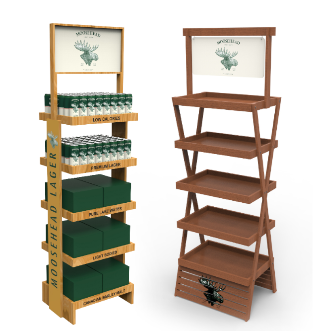 Custom Wooden Display Stand Dedicated to Large Supermarkets for Displaying Alcoholic Beverages Wine Floor Wood — view 1