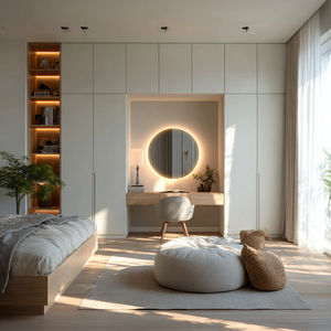 Sistema de Armario Integrado Escandinavo VSME con Tocador Incorporado, Puerta de MDF con LED, Mueble de Dormitorio Independiente para Hotel - Product Image 6