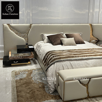 Lit double haut de gamme avec grande tête de lit, en acier inoxydable sur mesure, ensemble de lit en cuir de luxe, mobilier de chambre moderne, lit king size de luxe