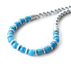 Vintage <b>Blue</b> Silver Resin Bead <b>Necklace</b> Fancy Stylish Round Statement Unique Jewelry Handmade Crafts Wedding Gifts for Women - Product Image 5