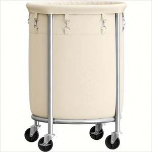 Panier à linge roulant de 170 L avec sac amovible et cadre en acier, chariot à linge rond avec 4 roulettes - Product Image 6