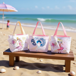 Borsa tote stampata per ragazze 31x32x8 cm con piccola pochette per bambini, per l'uso in spiaggia - Product Image 3