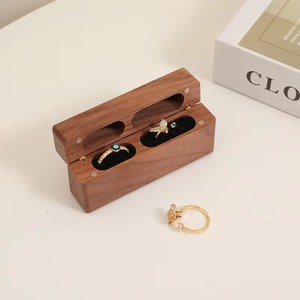 Custom Logo Luxury Square Walnut Wood Ring <b>Box</b> Transparent <b>Clear</b> Lid Jewelry <b>Gift</b> <b>Box</b> for Wedding Ceremony - Product Image 5
