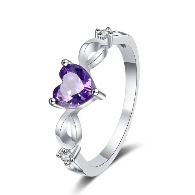 Nhẫn Nữ 925 Sterling Silver Amethyst Đá Quý Nhẫn Amethyst Nhẫn Trái Tim Cho Phụ Nữ