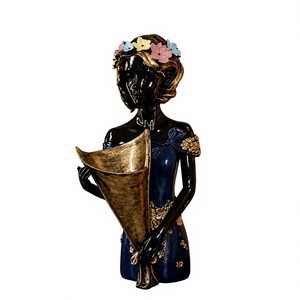Figura de Mujer Bohemia de Resina con Corona Floral, Jarrón Cónico Dorado, Decoración de Mesa, Escultura Artística Hecha a Mano, para Sala de Estar, Regalo de Inauguración, Boda - Product Image 3