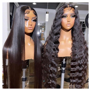 Peluca de Cabello Humano Virgen Peruano 100% <span class=keywords><strong>Natural</strong></span>, Económica, con Frente de Encaje HD, Peluca con Frente de Encaje Completo Transparente 360 para Mujeres Negras - Product Image 1
