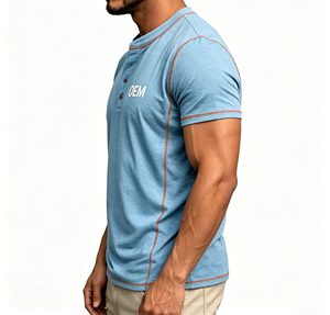 Camisetas Henley Casuales para Hombre <span class=keywords><strong>de</strong></span> Alta Calidad con Diseño Personalizable OEM ODM, Camisetas Elásticas <span class=keywords><strong>de</strong></span> Algodón y Spandex con 4 Botones - Product Image 2