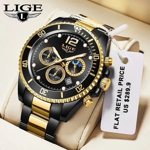 LIGE 8924 Orologi Di Lusso Mens <span class=keywords><strong>Orologio</strong></span> In Acciaio Inox Casuale 24 Ore Moon Phase Uomini Della Vigilanza di Sport Impermeabile Cronografo Al Quarzo <span class=keywords><strong>orologio</strong></span> - Product Image 2